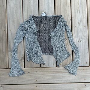 Gray Lace bell sleeve cropped cardigan
